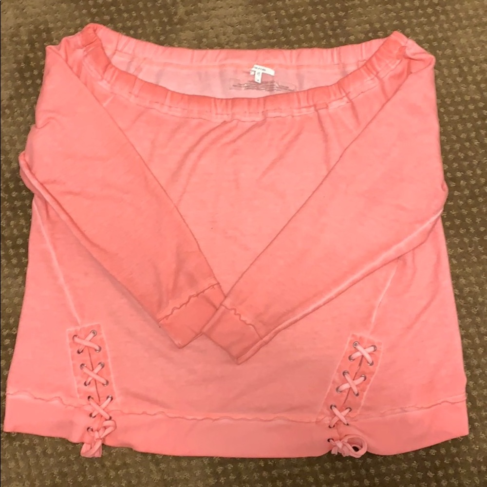 Peach off the shoulder long sleeve shirt